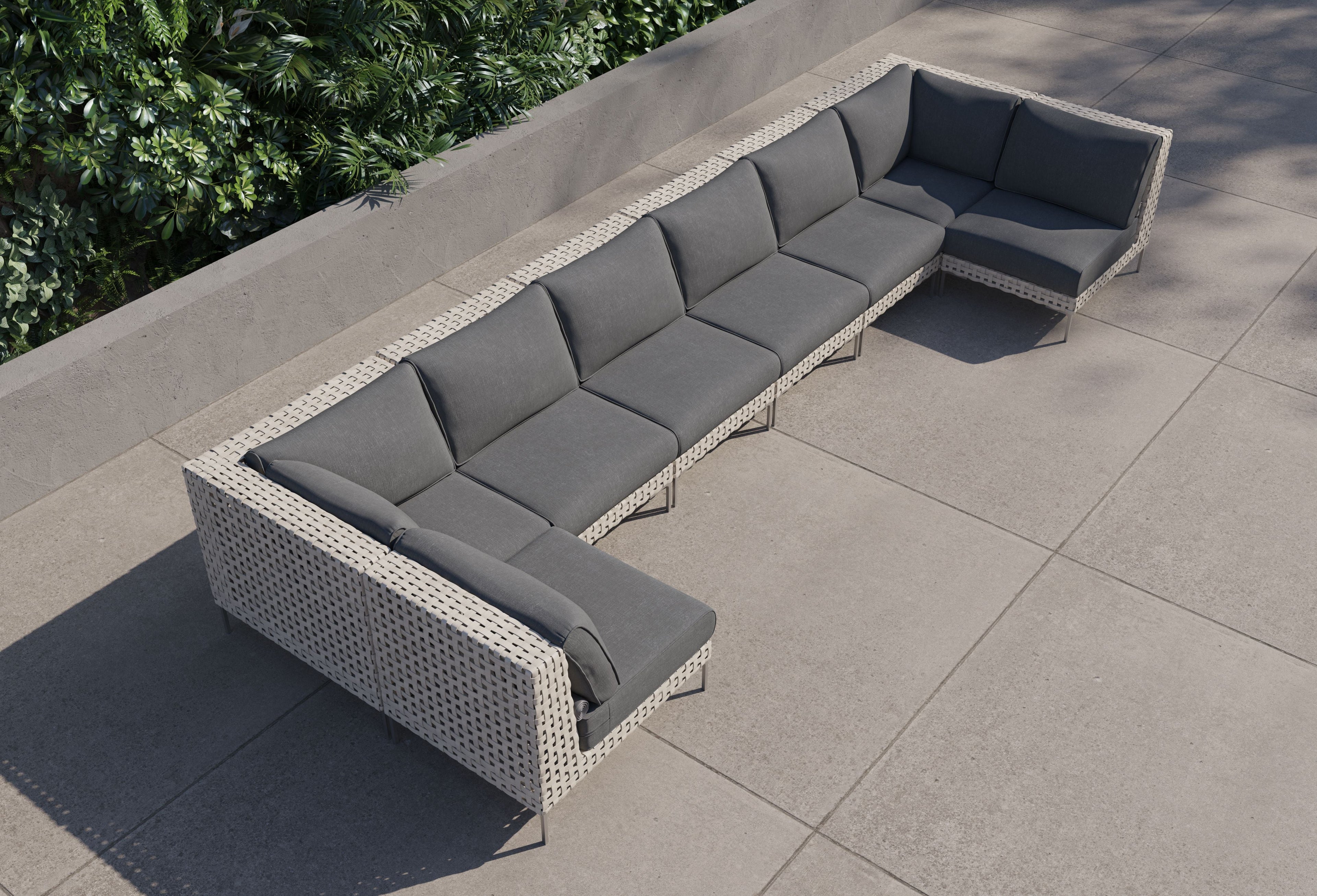 Canapé d'angle d'extérieur en résine tressée ajourée en forme de U - 8 places