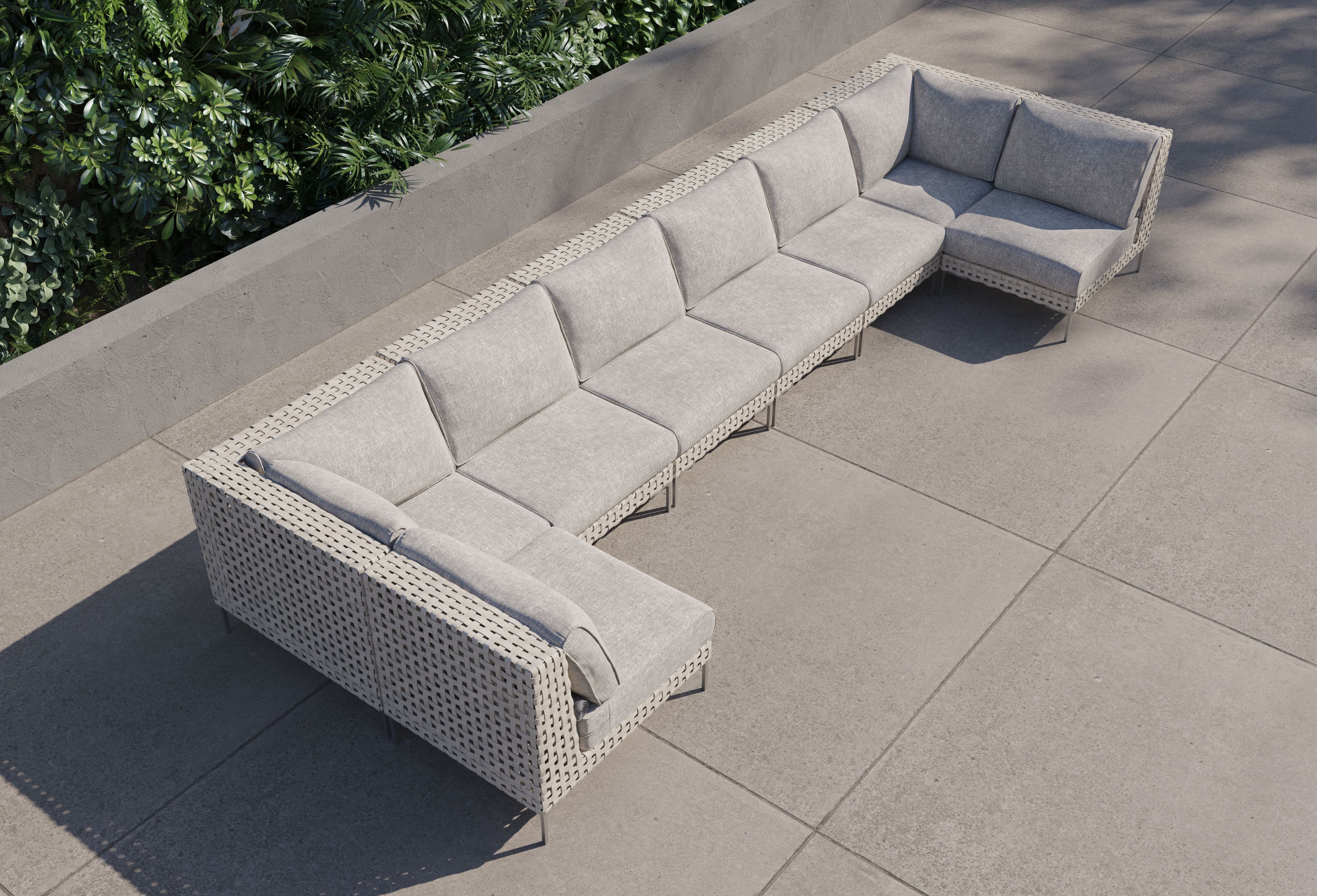 Canapé d'angle d'extérieur en résine tressée ajourée en forme de U - 8 places