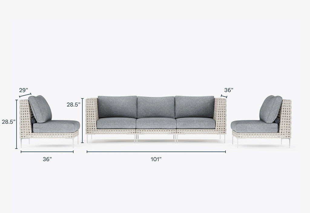 Canapé d'extérieur en résine tressée ajourée avec fauteuils sans accoudoirs - 5 places