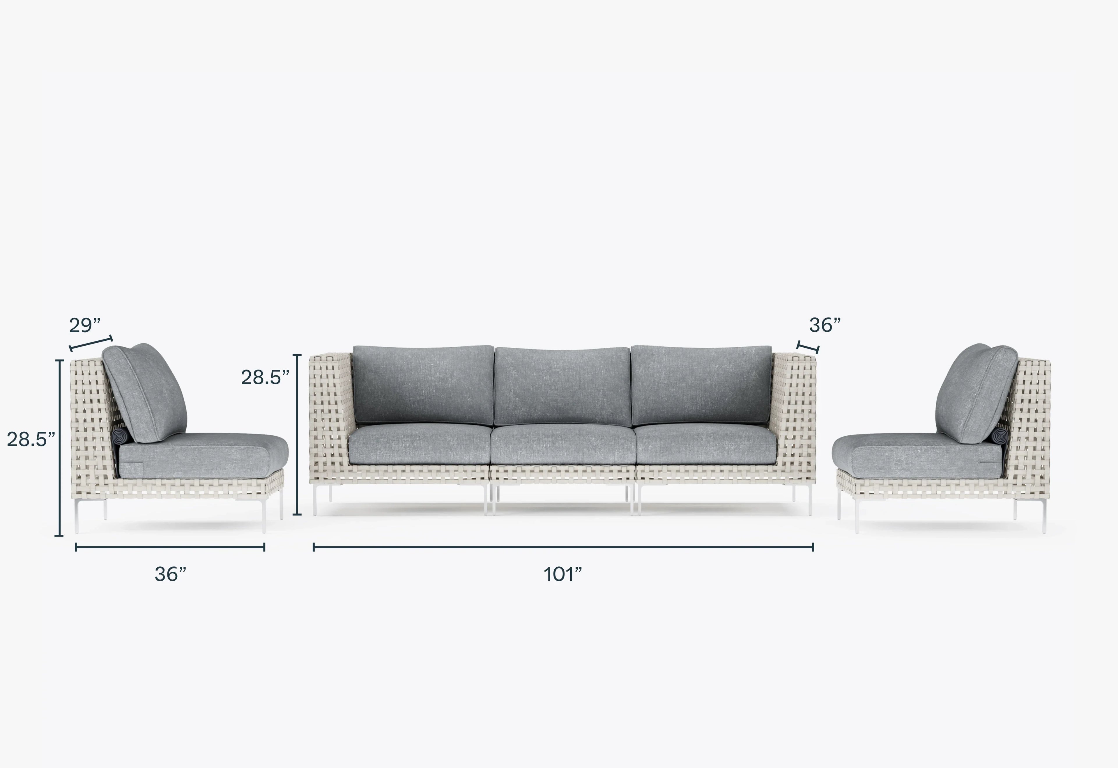 Canapé d'extérieur en résine tressée ajourée avec fauteuils sans accoudoirs - 5 places