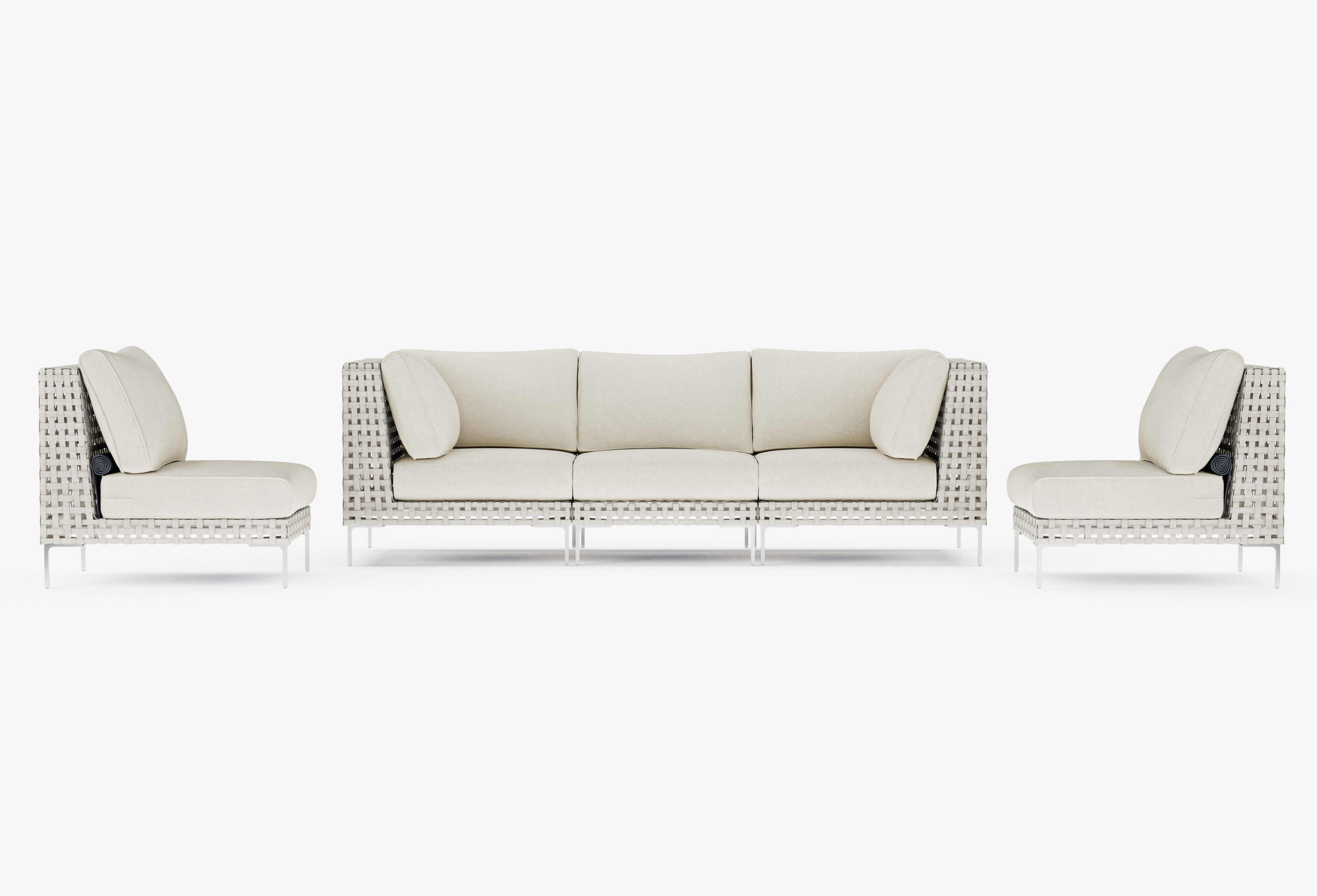 Canapé d'extérieur en résine tressée ajourée avec fauteuils sans accoudoirs - 5 places