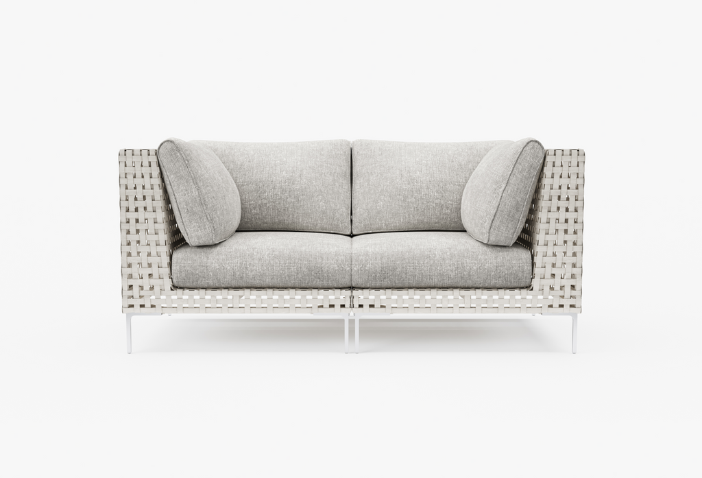 Canapé deux places d'extérieur en osier à tissage ajouré