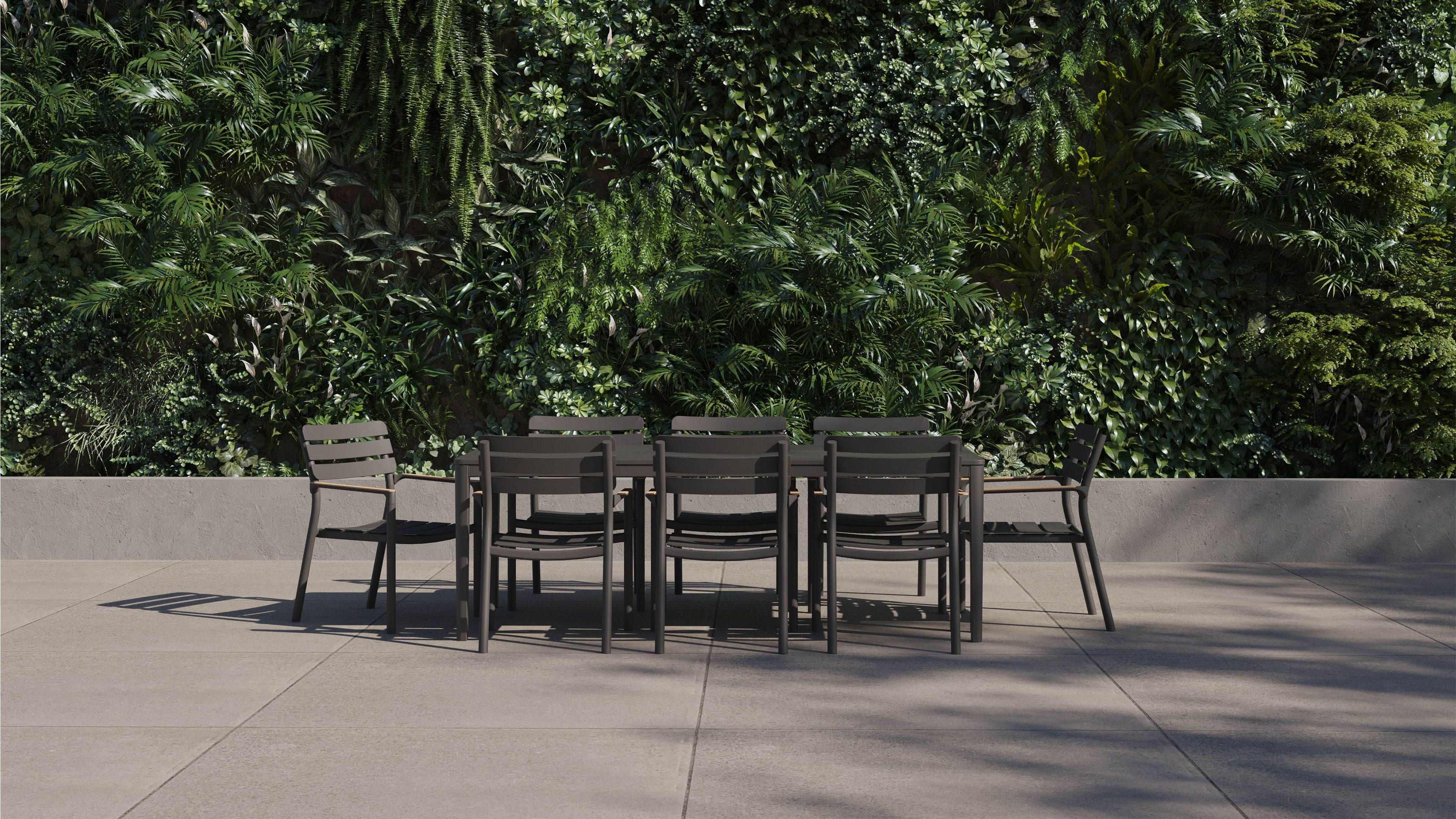 Table de salle à manger rectangulaire d'extérieur en aluminium + 8 fauteuils de salle à manger 595