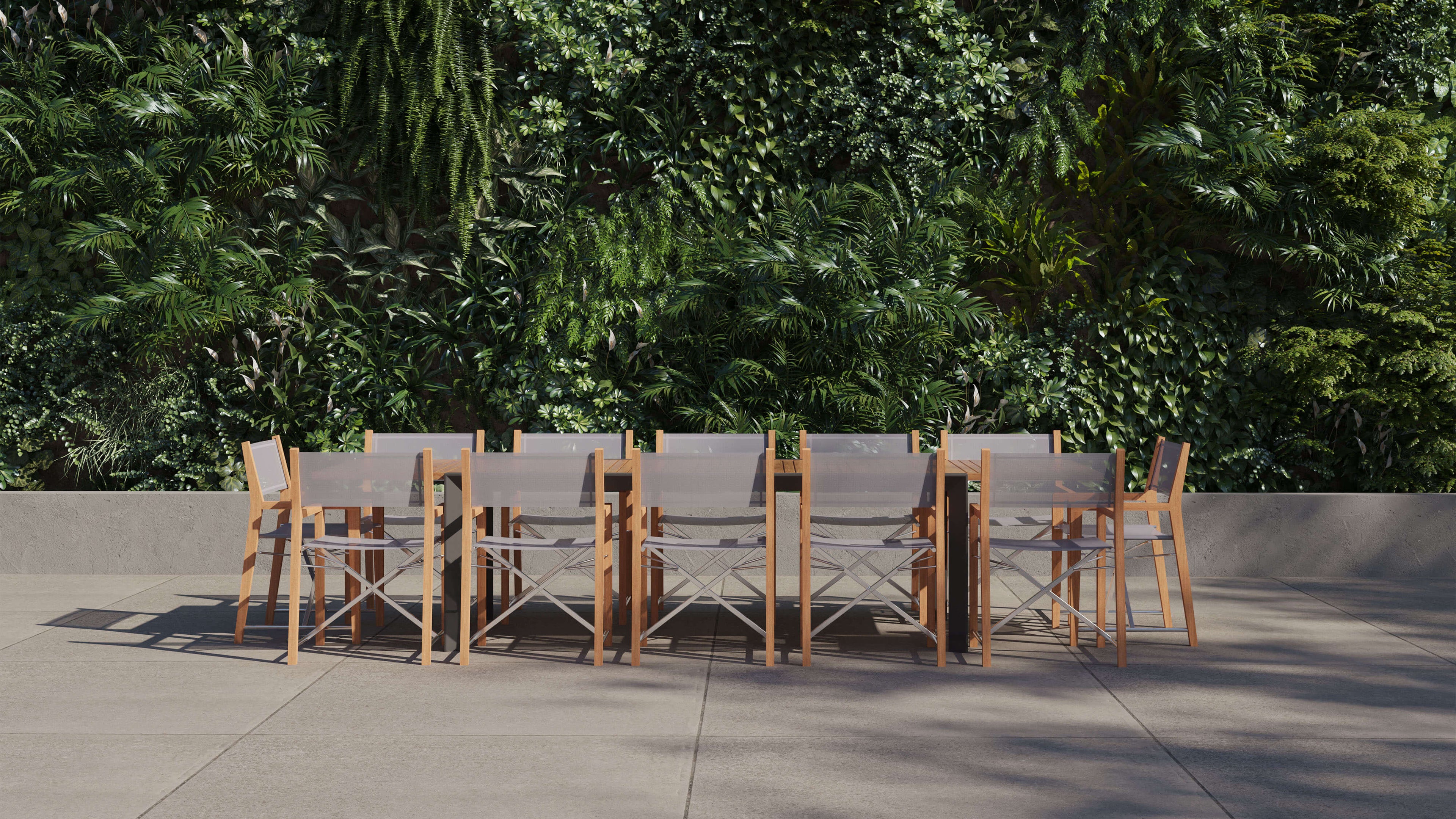 Table de salle à manger extensible d'extérieur en teck et aluminium + 12 chaises de réalisateur en teck
