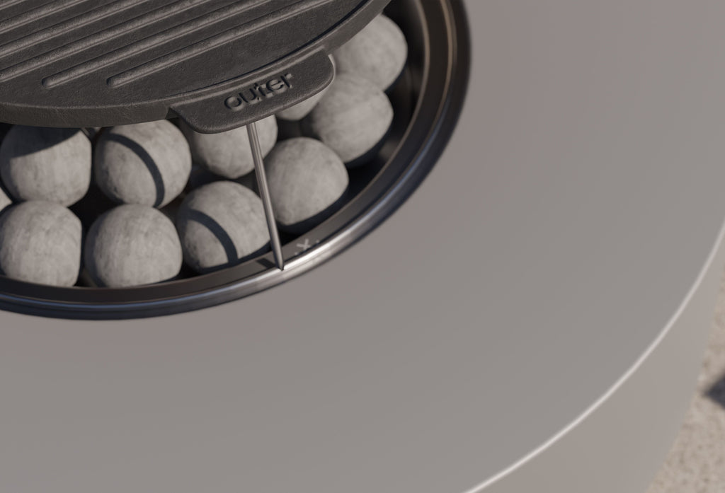 Ensemble table et foyer en béton avec housse pour bouteille de propane - Rond