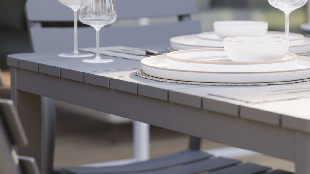 Table de salle à manger carrée d'extérieur en aluminium + 4 fauteuils 595