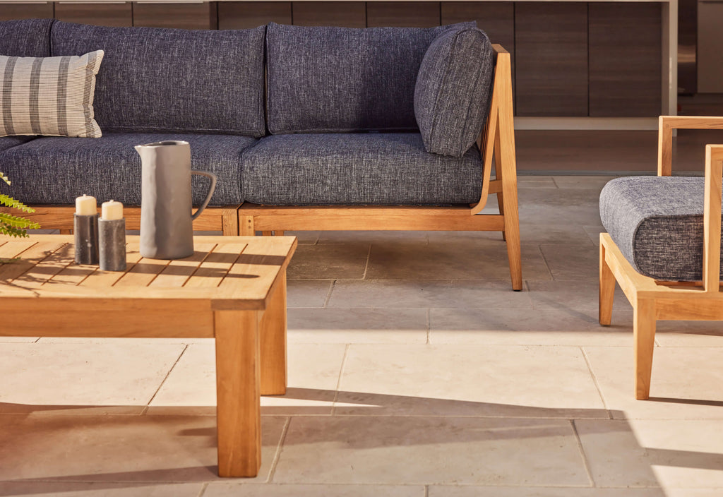 Canapé d'extérieur en teck avec fauteuils sans accoudoirs - 6 places