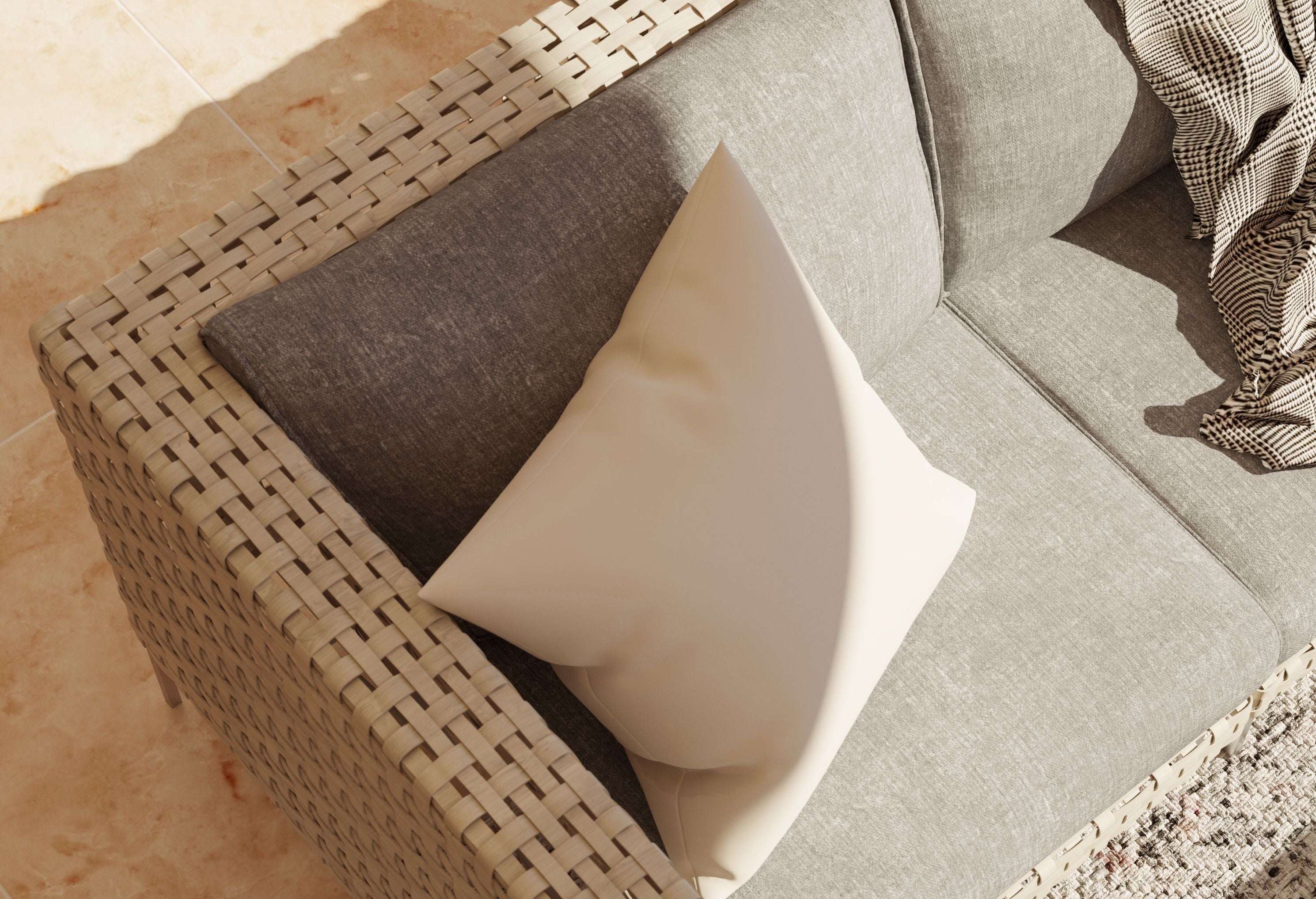 Fauteuil d'angle d'extérieur en osier tressé ajouré - Gauche/Droite